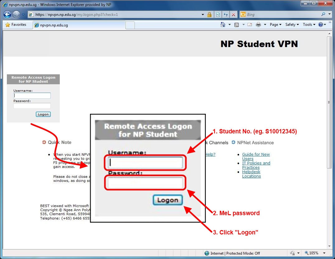 Np Student Vpn On Internet Explorer Step 1 Step 2 Step 3 Step 4