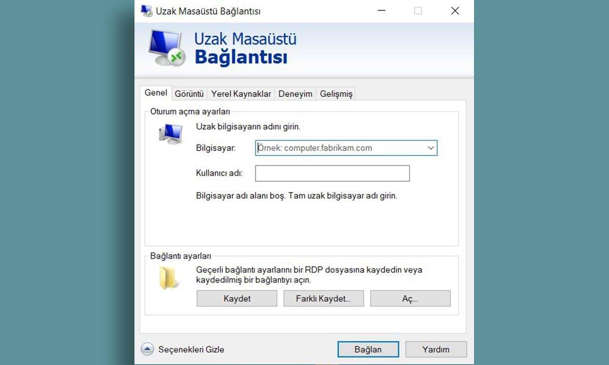 uzak masaüstü bağlantısı kısayolları