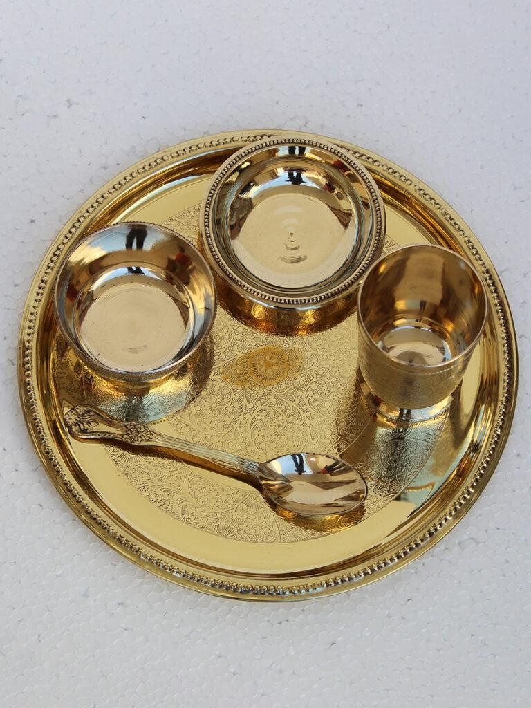 Brass Dinner Set of 1 - Plate, Glass, Bowl, Dishplate, Spoon