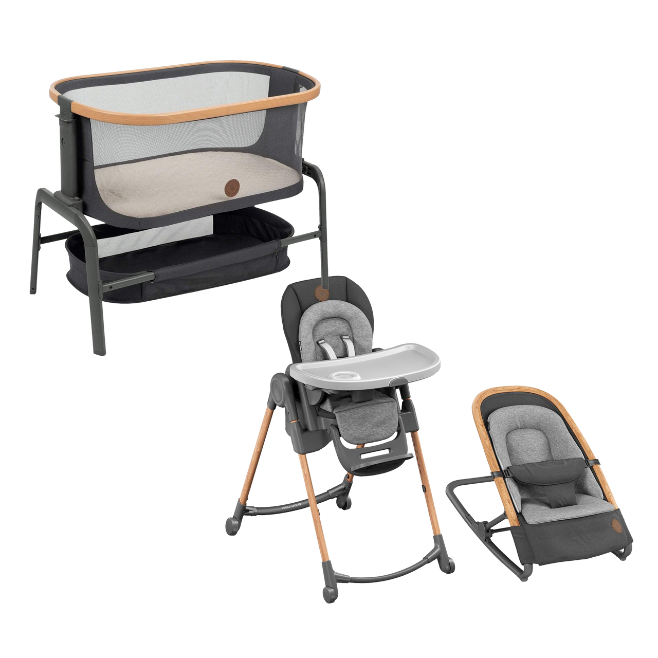 MAXI COSI Minla Highchair + Iora Bassinet + Kori Bouncer Bundle