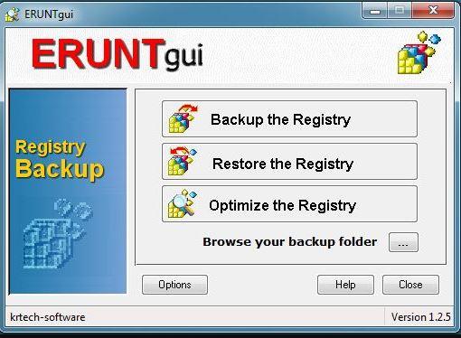 GUI-интерфейс утилиты ERUNT