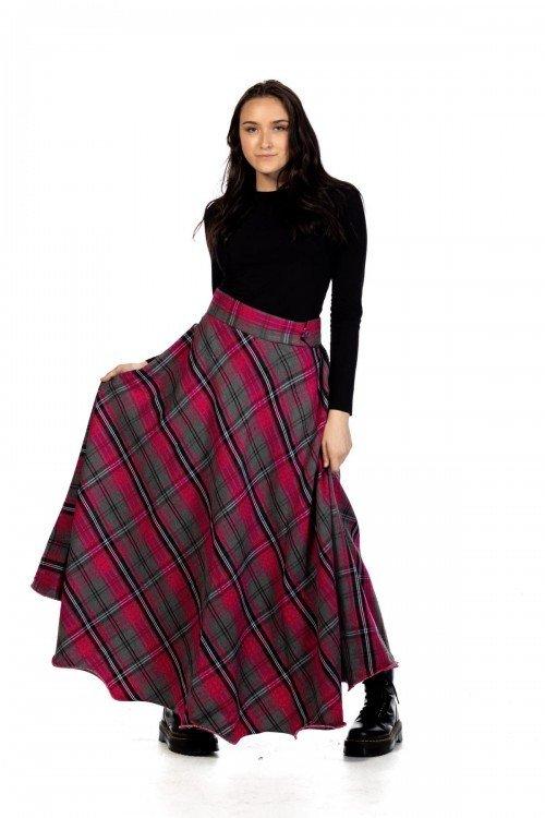 Long Plaid Skirt - Button Zipped