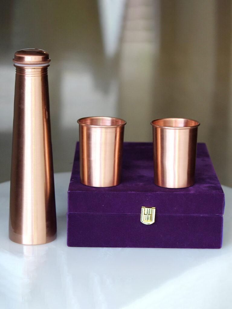 copper bottle with 2 glasses