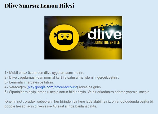 DLive Sınırsız Lemon Hilesi