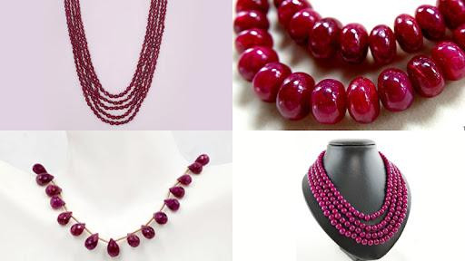 4- different cuts of ruby beads in a collage